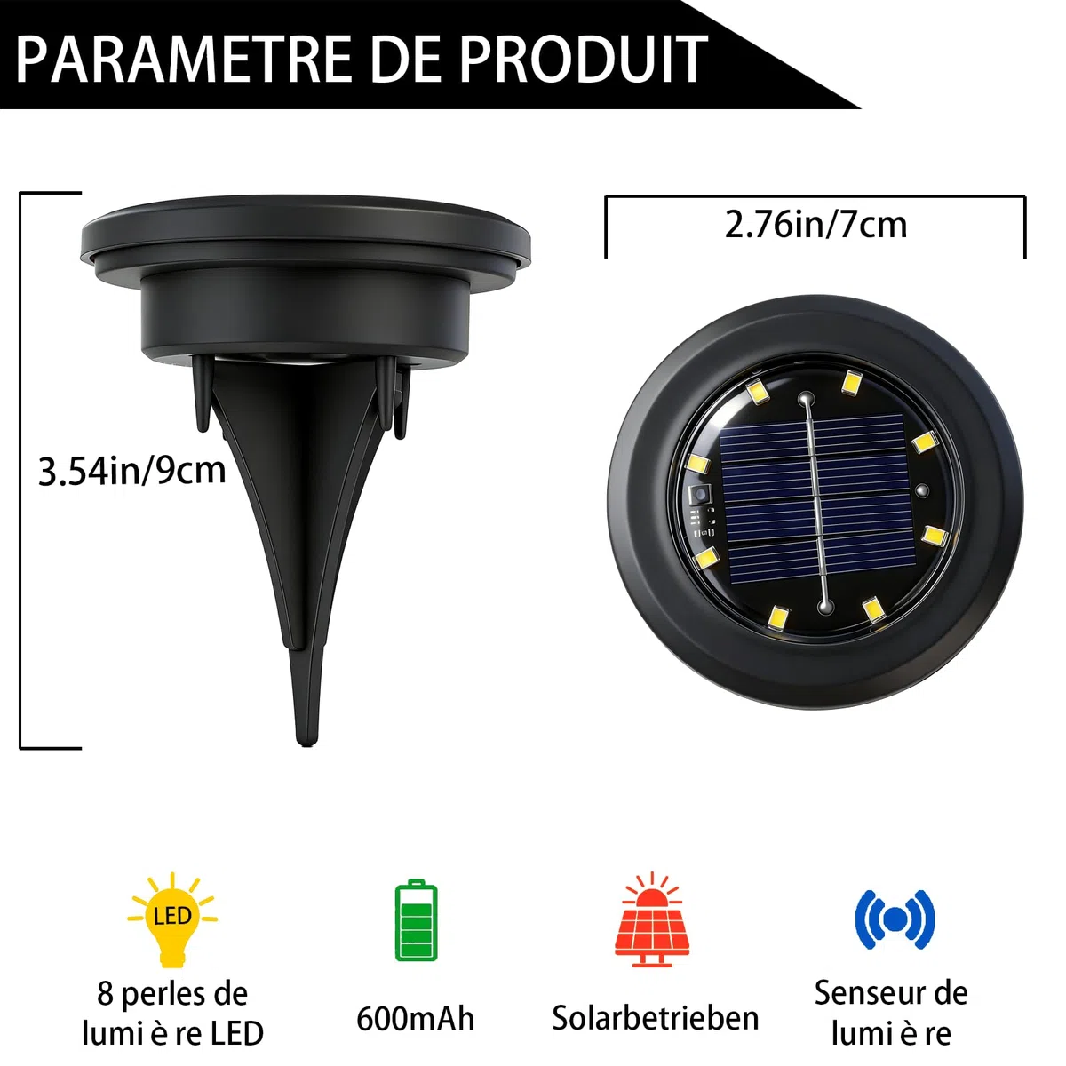 Hqynss Lot de 8 Lampe Solaire Exterieur Au Sol, 8 LED Jardin Lumiere Solaire Extérieur, Lumière Solaire IP65 Étanche Longue Durée de Vie, Spot Solaire pour Chemins Pelouse Allée Terrasse, Blanc Froid