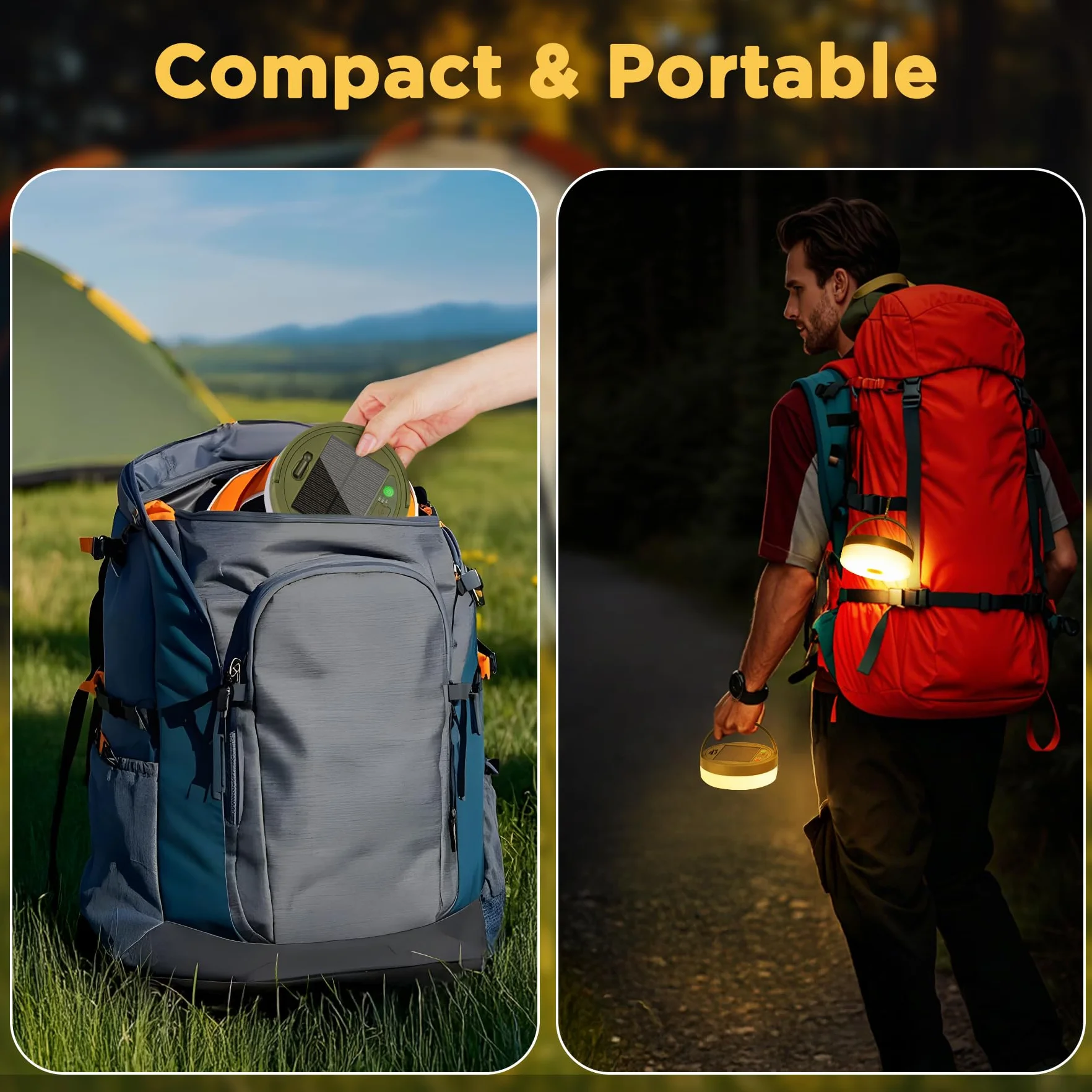 10M Chaîne Lumineuse de Camping Enroulable, Chaîne lumineuse LED d'extérieur étanche 4 en 1 avec 9 modes d'éclairage, portable Lampe de camping USB rechargeable pour le camping, la randonnée