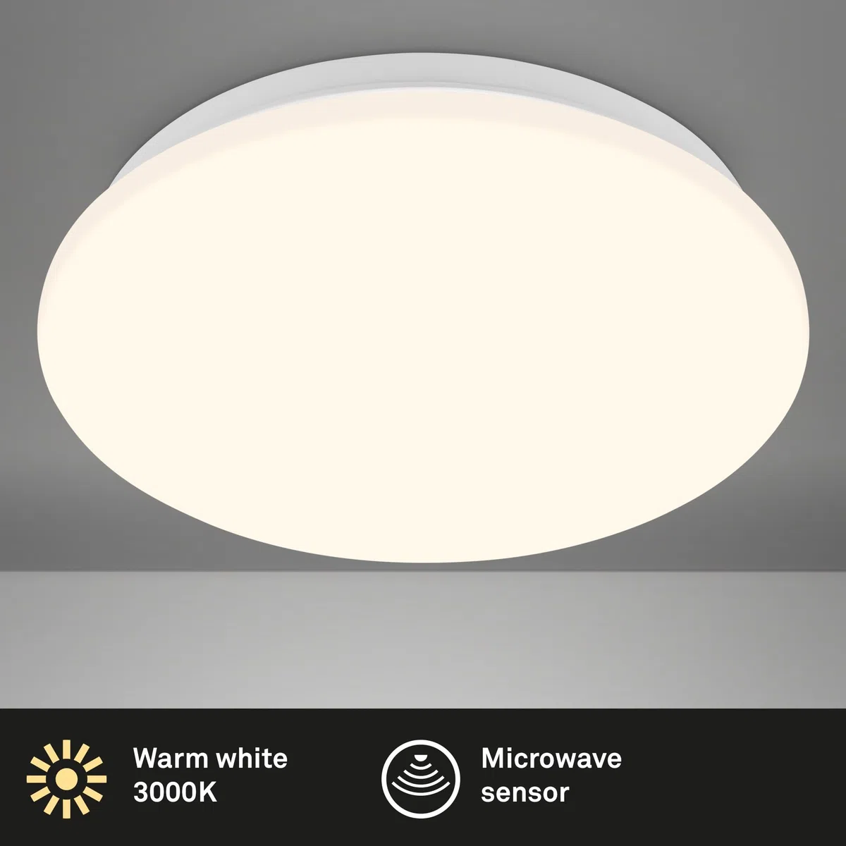 BRILONER - Plafonnier LED avec détecteur de mouvement, lumière blanche chaude, plafonnier LED, lampe LED, lampe de cuisine, chambre d'enfant, 270x60 mm (DxH) blanc