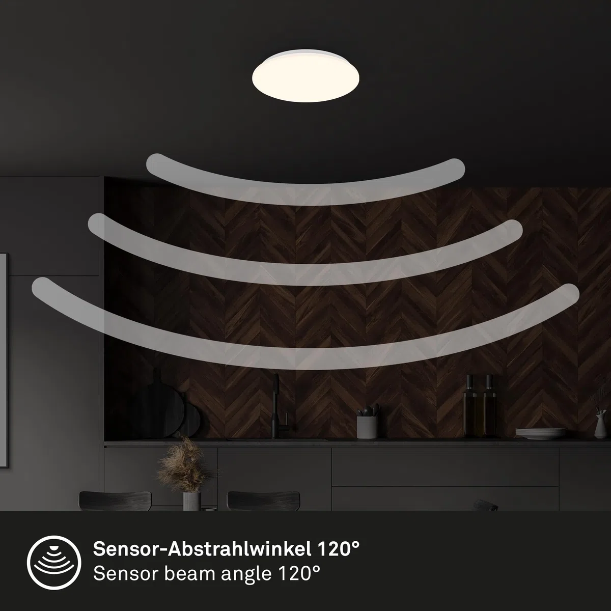 BRILONER - Plafonnier LED avec détecteur de mouvement, lumière blanche chaude, plafonnier LED, lampe LED, lampe de cuisine, chambre d'enfant, 270x60 mm (DxH) blanc
