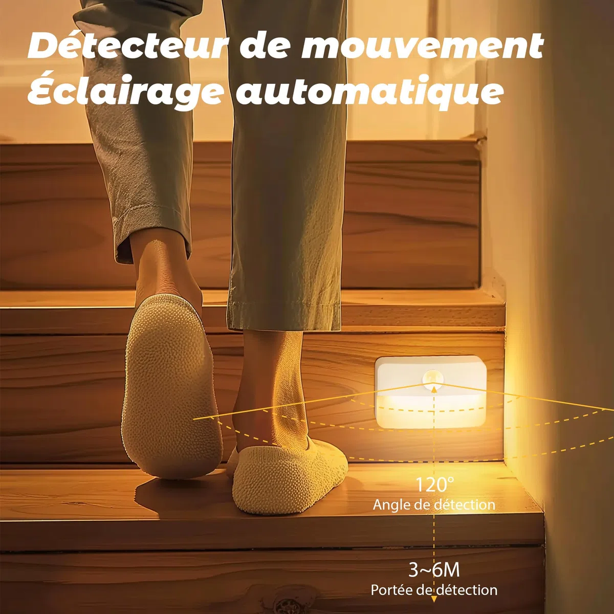 Lot de 8 Lampe LED Escalier Détecteur de Mouvement pour Escalier – Lumiere Veilleuse Detecteur de Mouvement, Adhésif Sans Fil Perçage, Mini Alimentée Par piles Enfant, pour Couloir/Armoire/Chambre