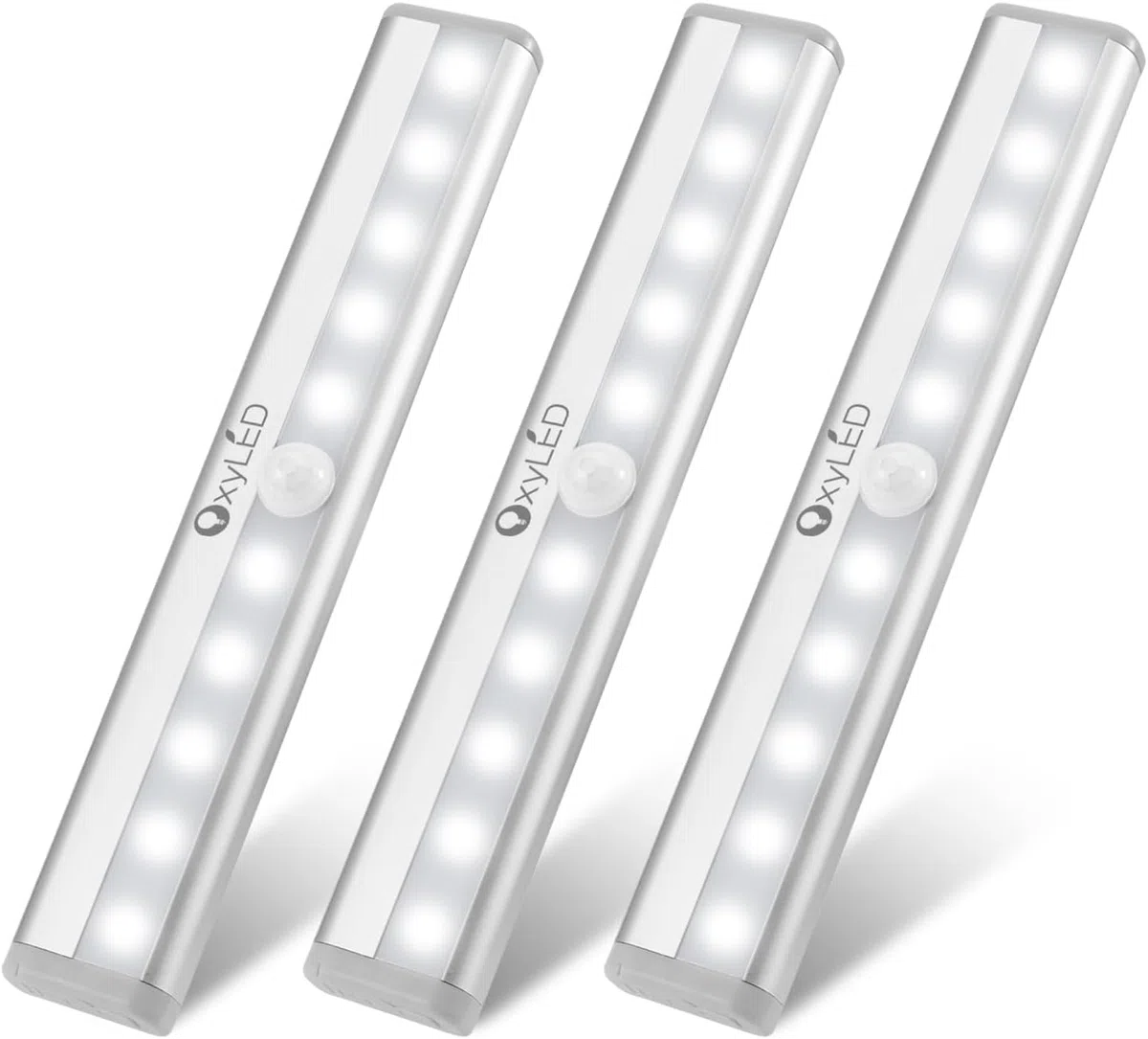 OxyLED Lampe Detecteur de Mouvement Interieur, Lampe A Pile 3PCS 6000K Auto ON/OFF Lampe Led Sans Fil Avec Bande Magnétique Barre Lumiere Escalier Led pour Veilleuse Cuisine Escalier Couloir