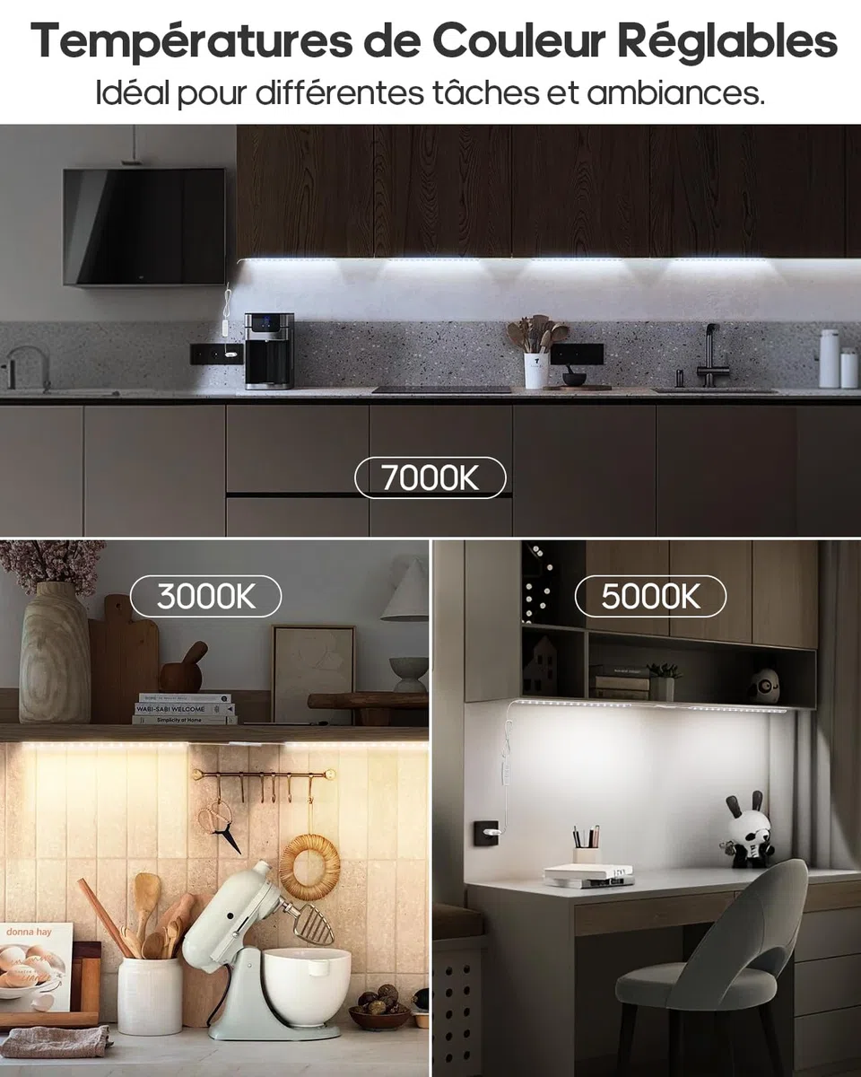 GOODEA Lampe de Cuisine LED Filaire Ultra-Fine, Réglable en Luminosité - Bande Lumière 4 x 30 cm 400 lm avec Interrupteur, 3 Températures de Couleur - Éclairage Led pour Cuisine Sous Meuble