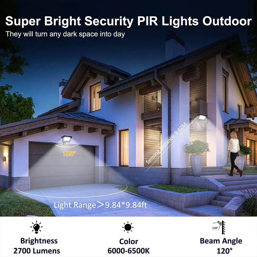 Tailcas 30W Projecteur Exterieur Detecteur de Mouvement, 6500K Blanc Froid 36 Leds Super Lumineux Spot, 2700 LM IP66 Etanche Eclairage Exterieur Avec Detecteur pour Jardin, Patio, Garage