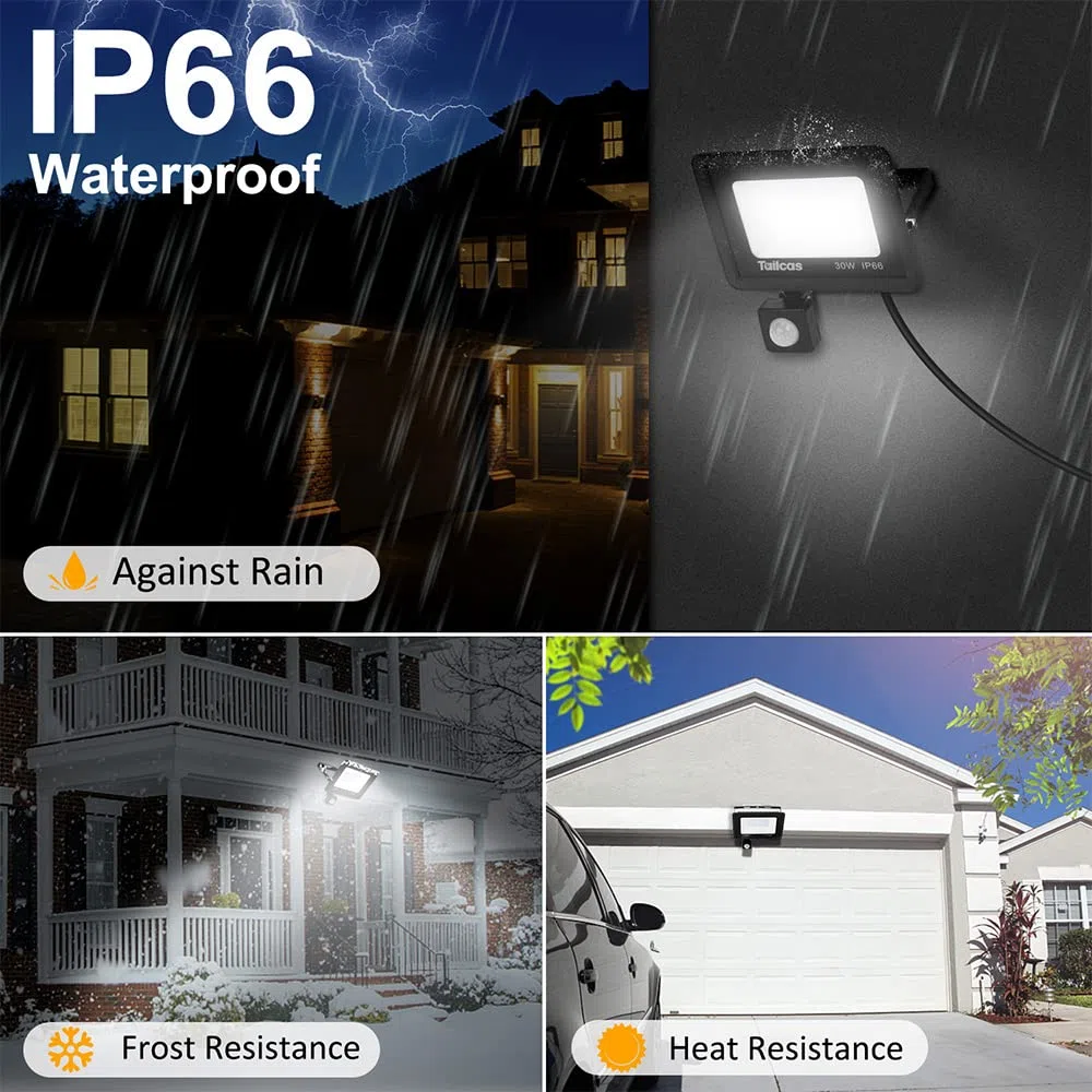 Tailcas 30W Projecteur Exterieur Detecteur de Mouvement, 6500K Blanc Froid 36 Leds Super Lumineux Spot, 2700 LM IP66 Etanche Eclairage Exterieur Avec Detecteur pour Jardin, Patio, Garage