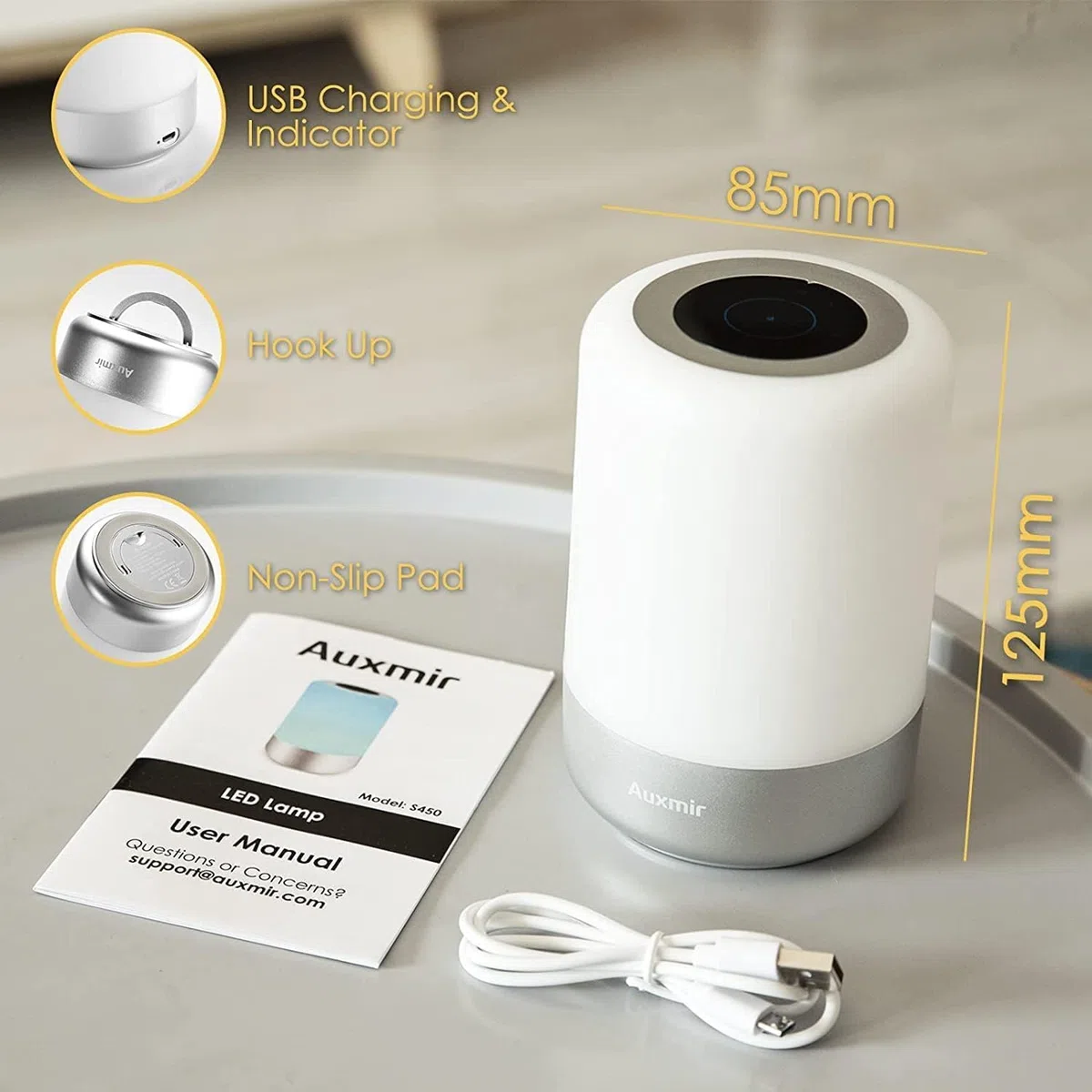 Auxmir Lampe de Chevet, Veilleuse d'allaitement Nuit, Veilleuse LED Tactile avec 13 Couleurs RGB, Rechargeable USB, Lampe de Chevet sans Fil Télécommande pour Chambre Eanfant Salon Camping