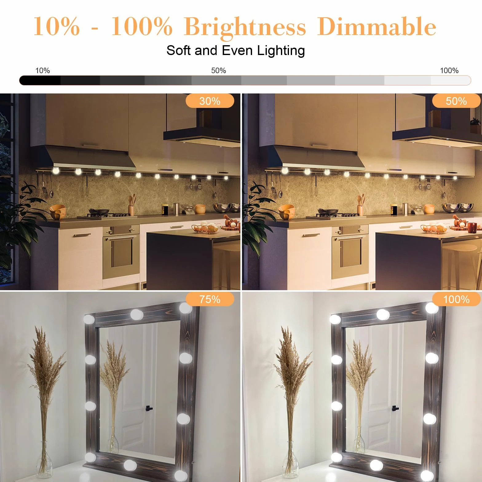 GLUROO Lampe de miroir de maquillage, lampes LED de coiffeuse avec 10 ampoules réglables, 3 modes de couleur, alimentée par USB, lumières de coiffeuse style Hollywood avec interrupteur