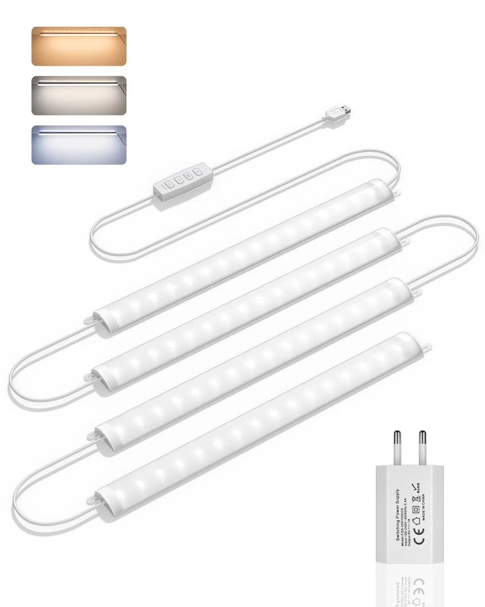 GOODEA Lampe de Cuisine LED Filaire Ultra-Fine, Réglable en Luminosité - Bande Lumière 4 x 30 cm 400 lm avec Interrupteur, 3 Températures de Couleur - Éclairage Led pour Cuisine Sous Meuble