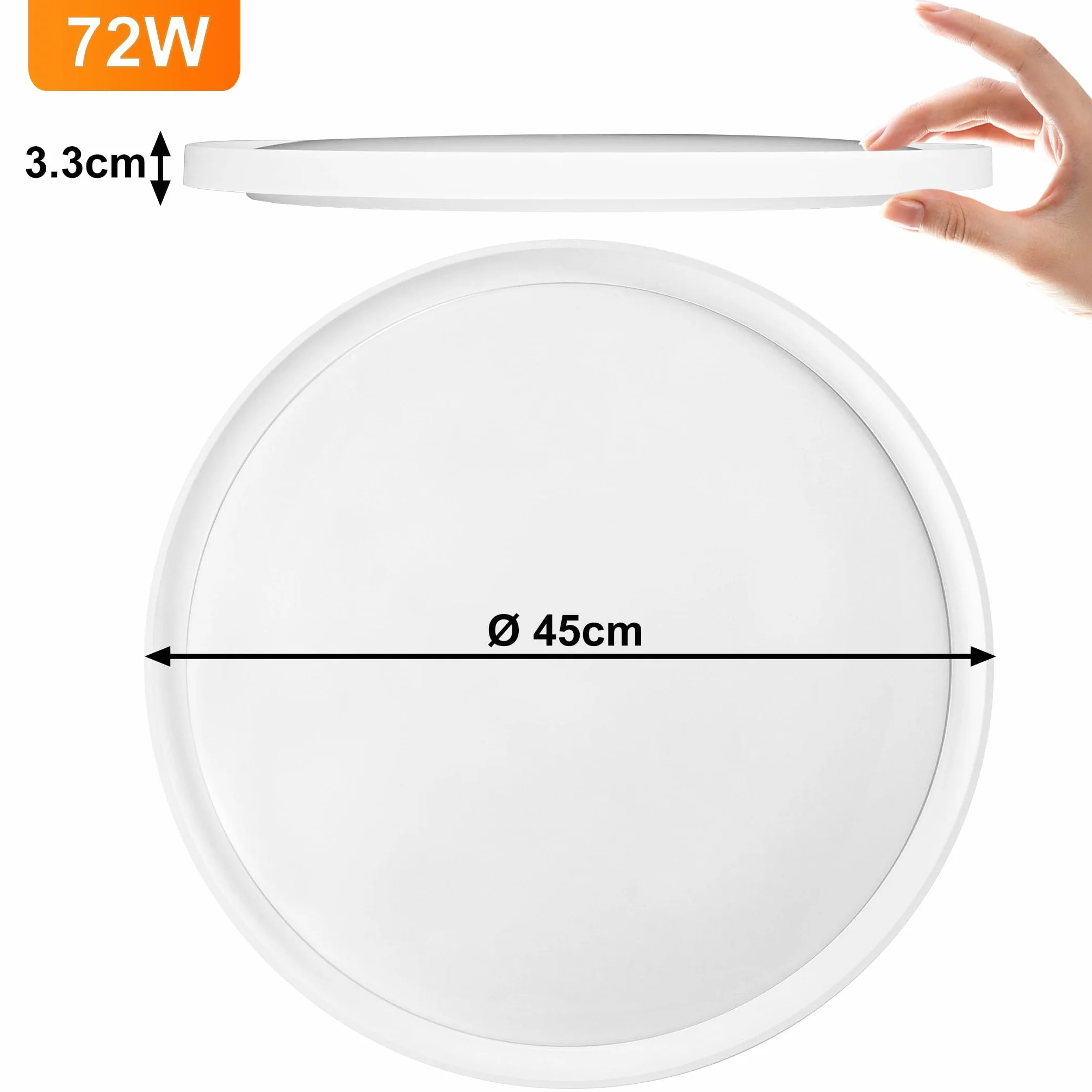 Aufun 72W Plafonnier LED plat et rond, Blanc 6000K-6500K étanche IP44, Lampe moderne pour salle de bains, Lampe de salle de bains pour cuisine, Salle de bains, Chambre à coucher, Couloir, Cave
