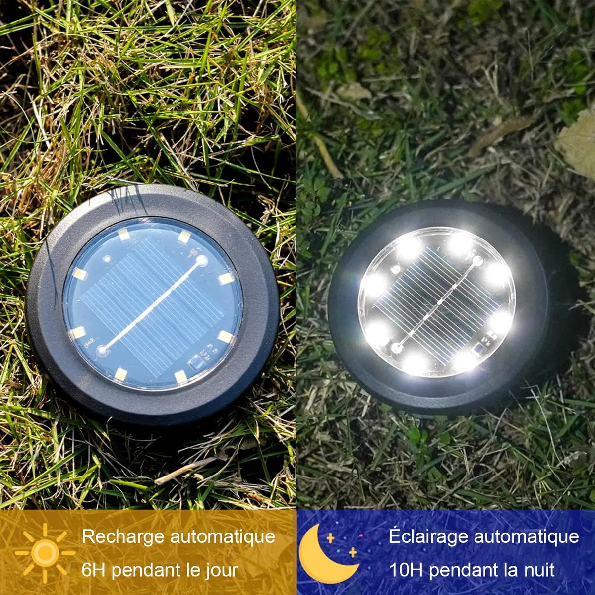 Hqynss Lot de 8 Lampe Solaire Exterieur Au Sol, 8 LED Jardin Lumiere Solaire Extérieur, Lumière Solaire IP65 Étanche Longue Durée de Vie, Spot Solaire pour Chemins Pelouse Allée Terrasse, Blanc Froid