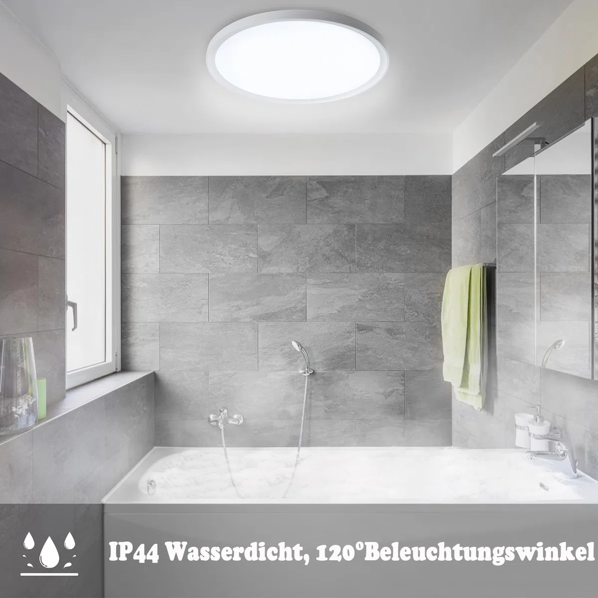 Aufun 72W Plafonnier LED plat et rond, Blanc 6000K-6500K étanche IP44, Lampe moderne pour salle de bains, Lampe de salle de bains pour cuisine, Salle de bains, Chambre à coucher, Couloir, Cave