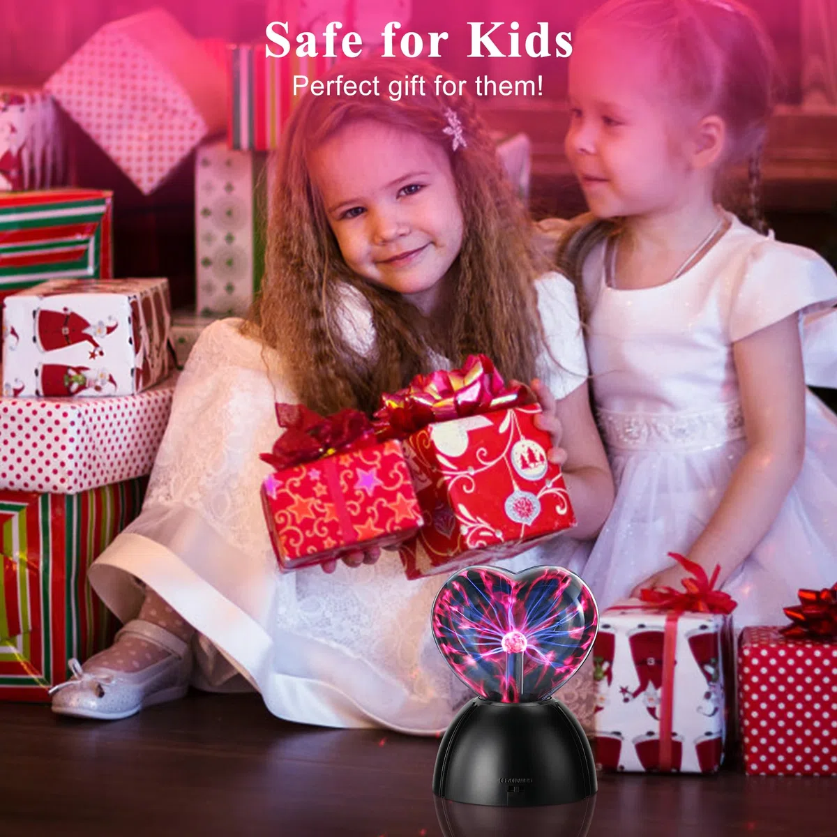 Boule Plasma, Lumière de Boule de Plasma, Boule Magique Lamp, Lampe à Plasma en Forme de Cœur, Touch Sensible, Lampe Plasma pour Veilleuse Enfant, Cadeaux de Noël, Saint-Valentin