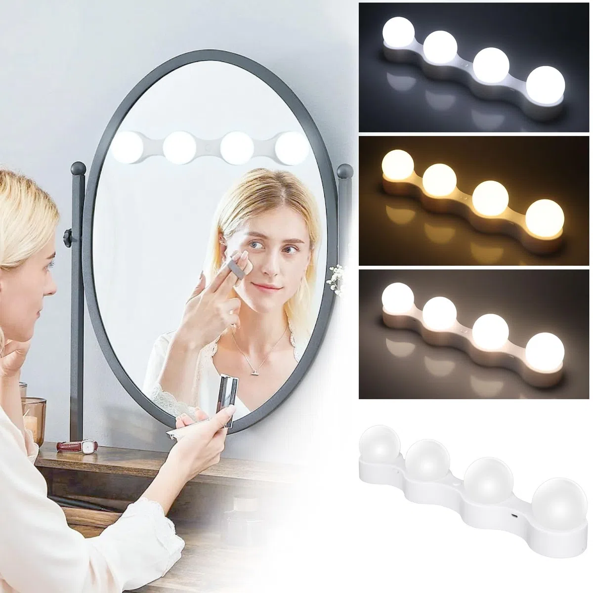 Lumiere Coiffeuse Maquillage sans fil, Dimmable, Rechargeable par USB, 3 Modes de Couleur, LED Lampe de Maquillage Portables, Eclairage Lampe de Miroir, Hollywood Kit Lumière du Miroir