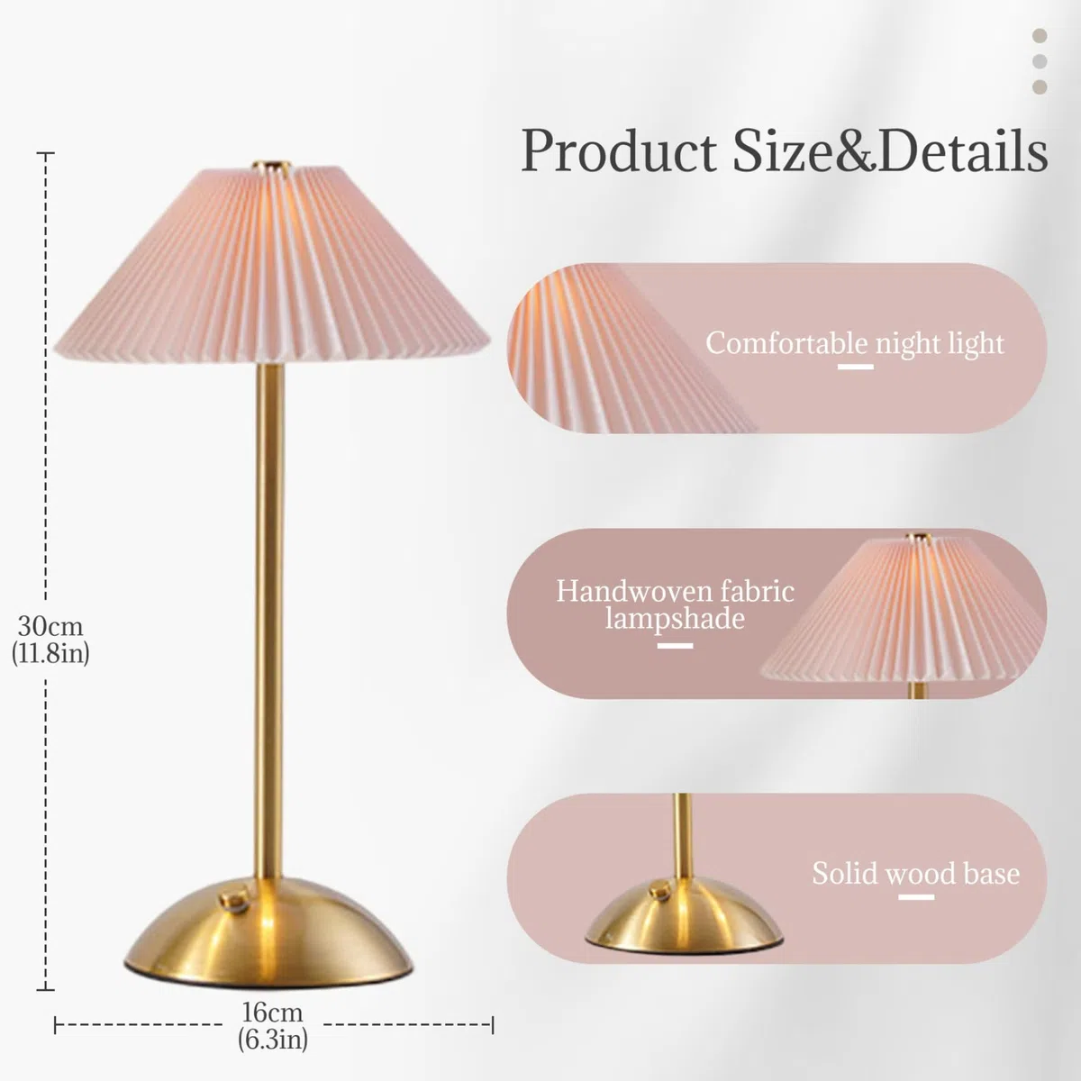 Gcroet Lampe de Chevet Tactile, veilleuse de Chevet sans Fil avec Base en Bois, Lampe Table Rechargeable pour Chambre à Coucher, Bureau, Chambre d'enfant, Salon, Style 2..