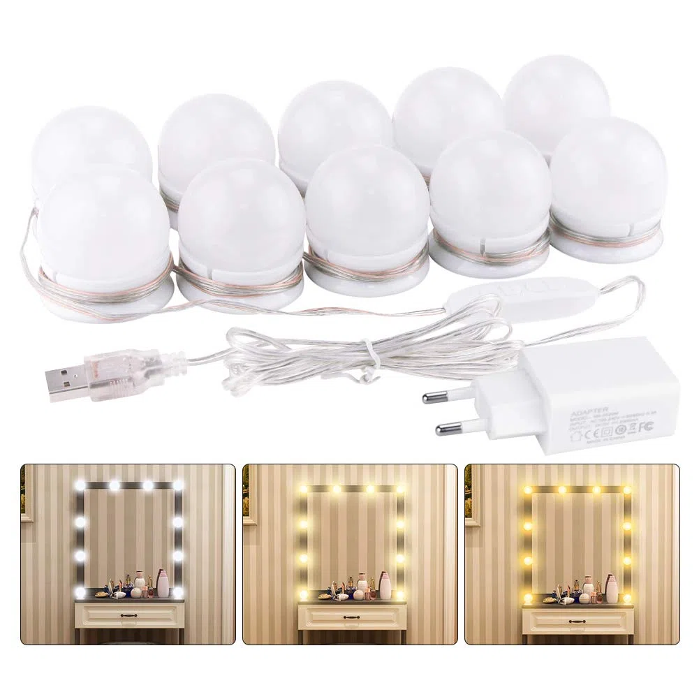 K KUMEED Guirlande Luminaire Hollywood 10 LED, 3 Températures & 10 Niveaux de Luminosité, Alimentation USB + Adaptateur, Fixation 3M, pour Coiffeuse Chambre Salle de Bain