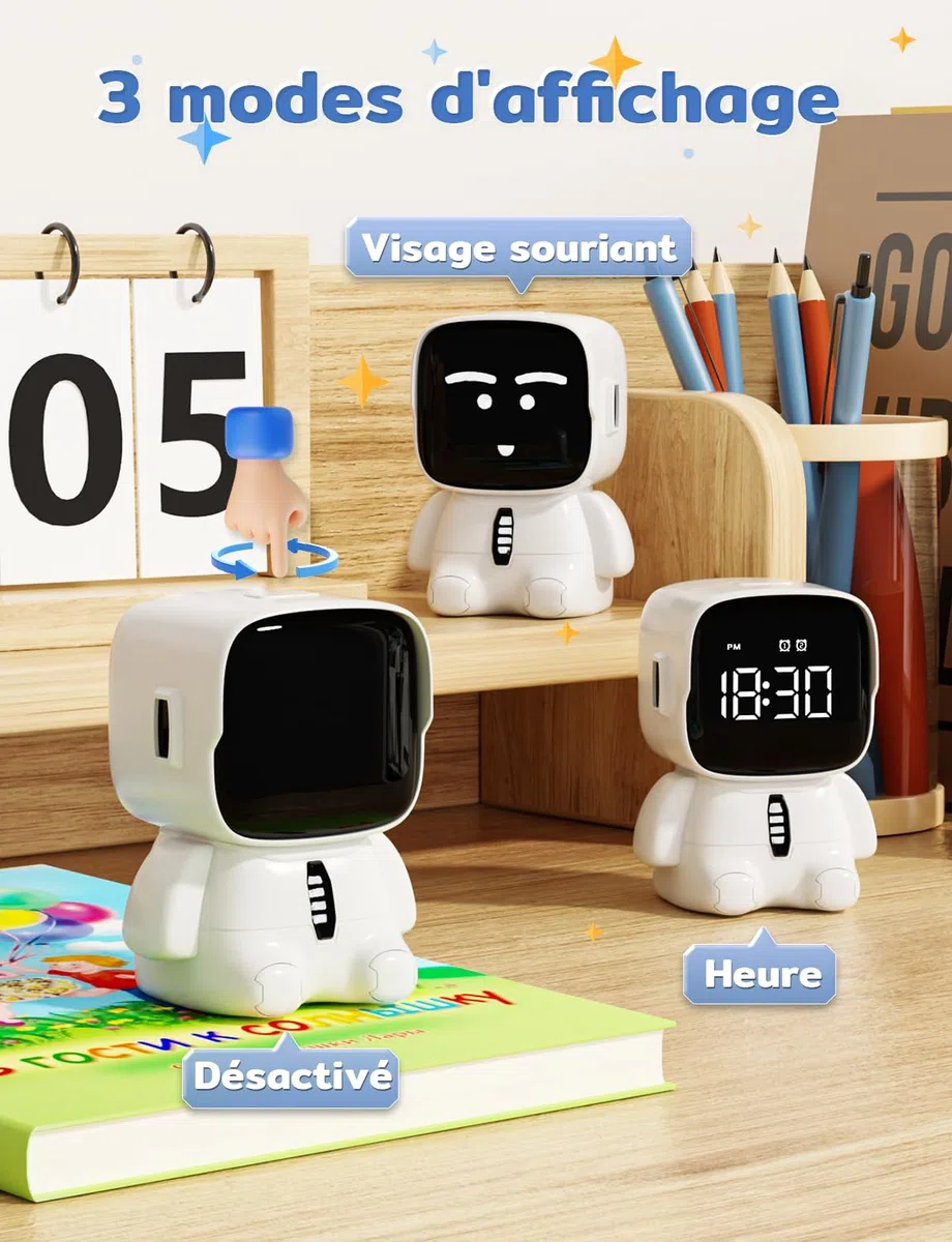 YISSVIC Réveil Enfant Réveil Matin Numérique 2 Alarme/12/24 Heure/Snooze/Minuterie 5 Musiques d'Alarme Son Réglable Port USB Rechargeable pour Enfants Adultes