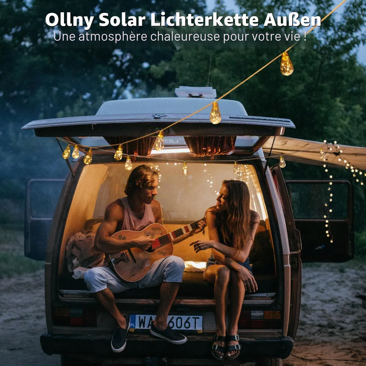 Ollny Guirlande Lumineuse Exterieure Solaire, 8m 16 S17 Ampoules, Guirlande Solaire Exterieur Guinguette avec Télécommande, 8 Modes-Minuterie-IP65 Étanche-USB, pour Jardin Balcon Terrasse Mariage Fête