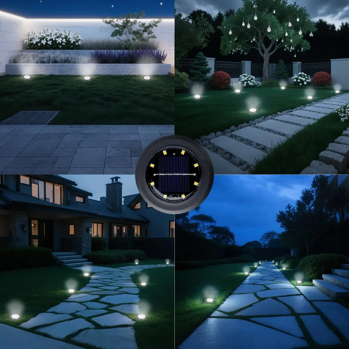 Hqynss Lot de 8 Lampe Solaire Exterieur Au Sol, 8 LED Jardin Lumiere Solaire Extérieur, Lumière Solaire IP65 Étanche Longue Durée de Vie, Spot Solaire pour Chemins Pelouse Allée Terrasse, Blanc Froid