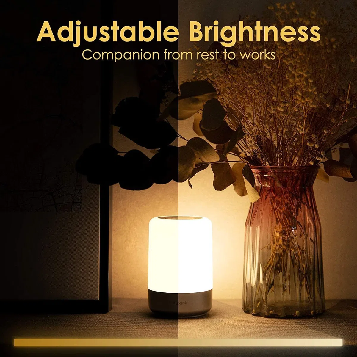 Auxmir Lampe de Chevet, Veilleuse d'allaitement Nuit, Veilleuse LED Tactile avec 13 Couleurs RGB, Rechargeable USB, Lampe de Chevet sans Fil Télécommande pour Chambre Eanfant Salon Camping