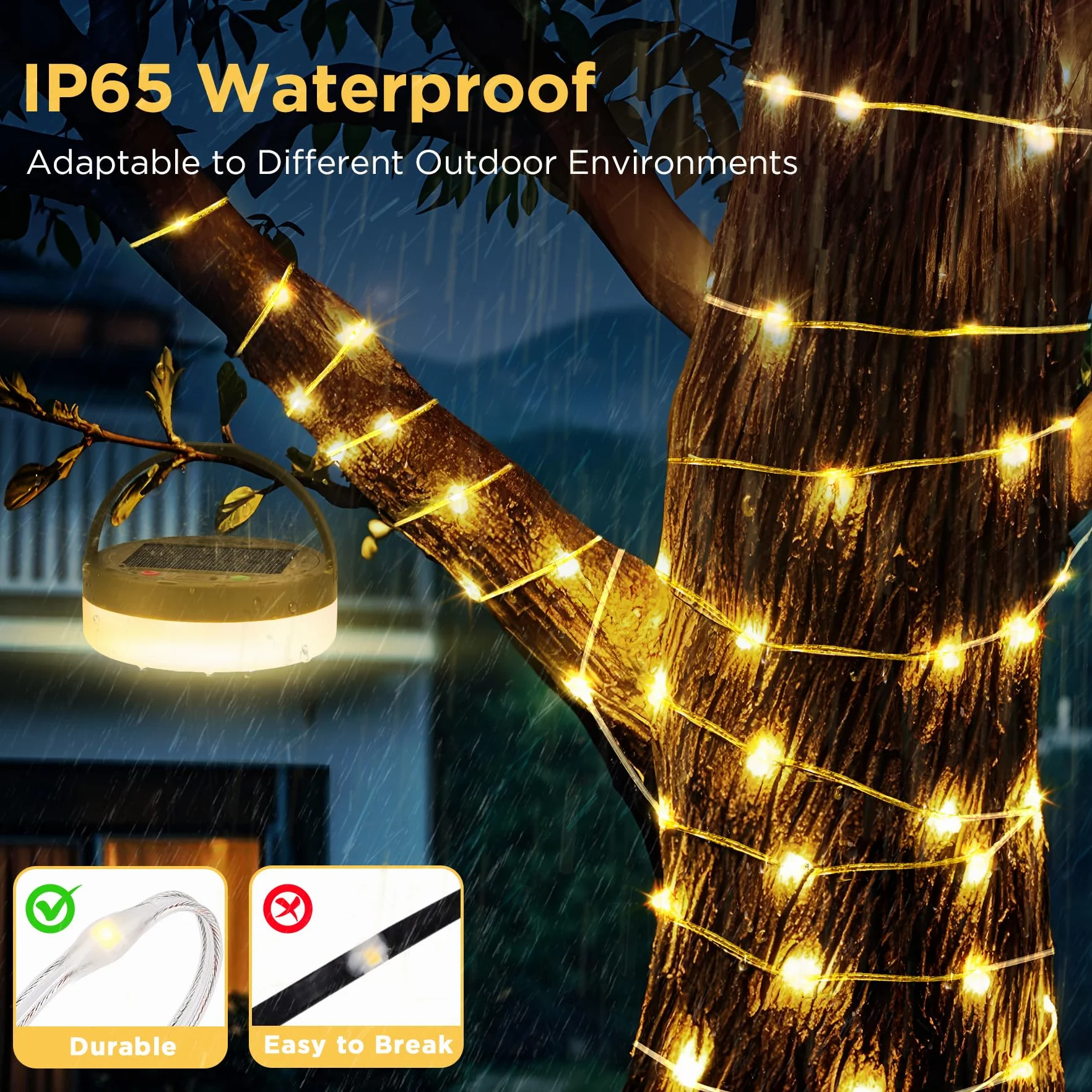10M Chaîne Lumineuse de Camping Enroulable, Chaîne lumineuse LED d'extérieur étanche 4 en 1 avec 9 modes d'éclairage, portable Lampe de camping USB rechargeable pour le camping, la randonnée