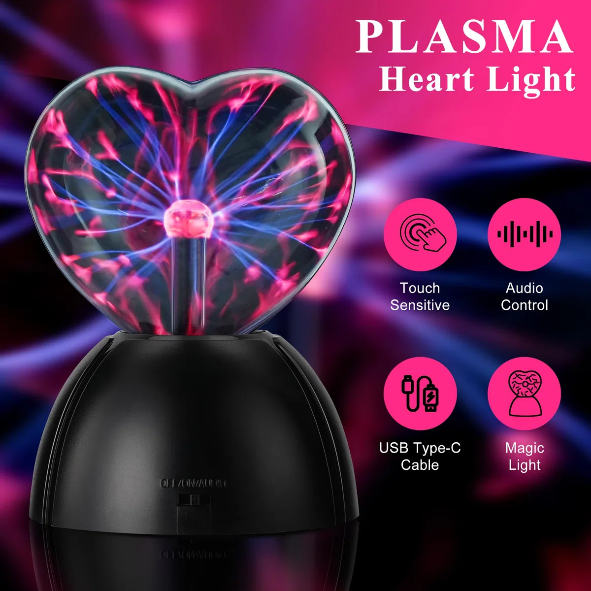 Boule Plasma, Lumière de Boule de Plasma, Boule Magique Lamp, Lampe à Plasma en Forme de Cœur, Touch Sensible, Lampe Plasma pour Veilleuse Enfant, Cadeaux de Noël, Saint-Valentin