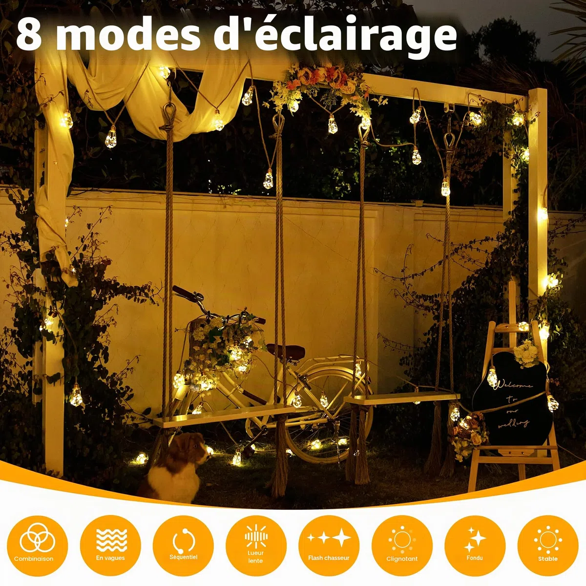 Ollny Guirlande Lumineuse Exterieure Solaire, 8m 16 S17 Ampoules, Guirlande Solaire Exterieur Guinguette avec Télécommande, 8 Modes-Minuterie-IP65 Étanche-USB, pour Jardin Balcon Terrasse Mariage Fête