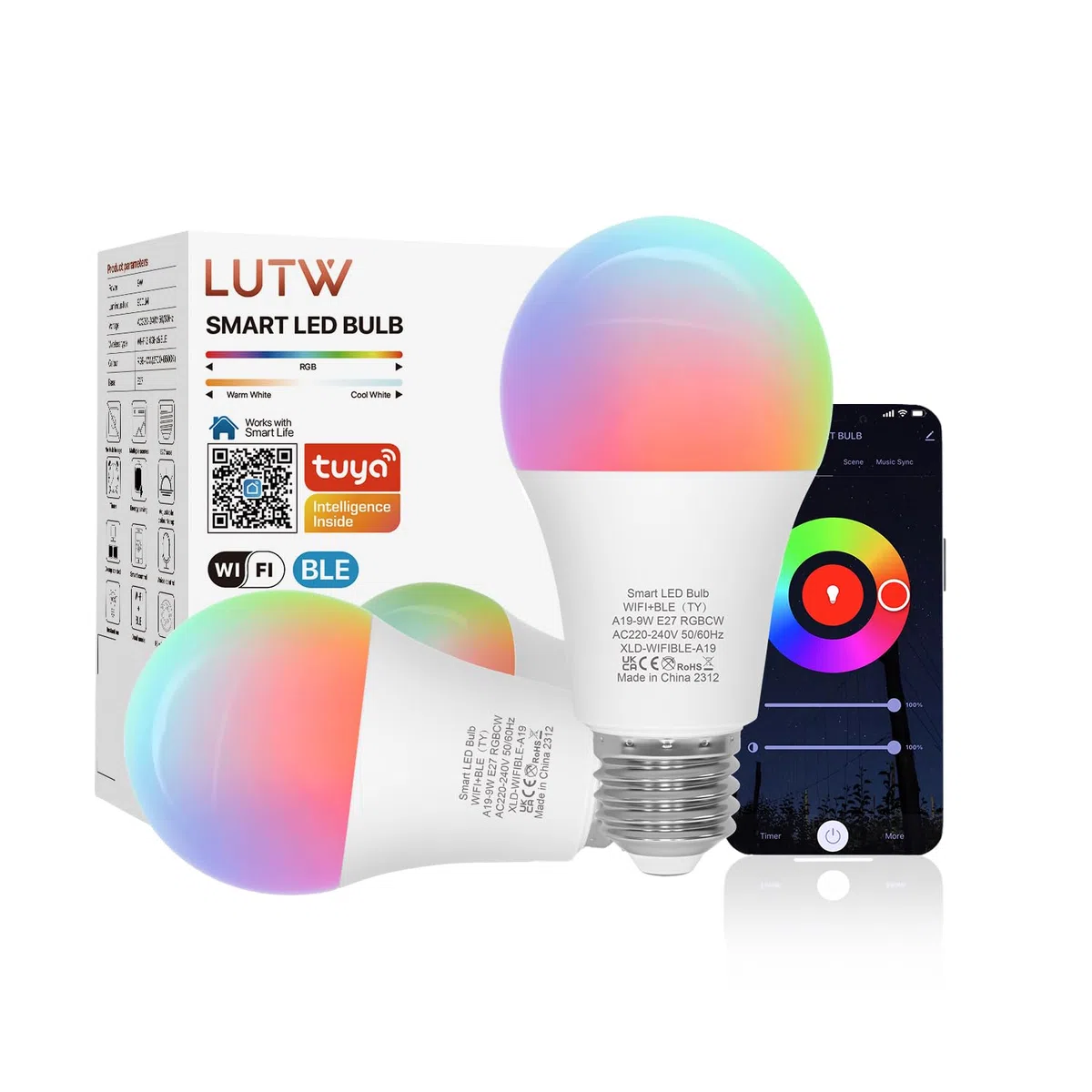 Ampoule Connectée, Ampoule LED E27 Multicolore 2700K-6500K RGB Dimmable, Ampoule Intelligente Compatible avec Alexa et Google Home, 9W 900lm Bluetooth &WiFi 2.4GHz, 2 PCS (Pas Besoin de Hub)