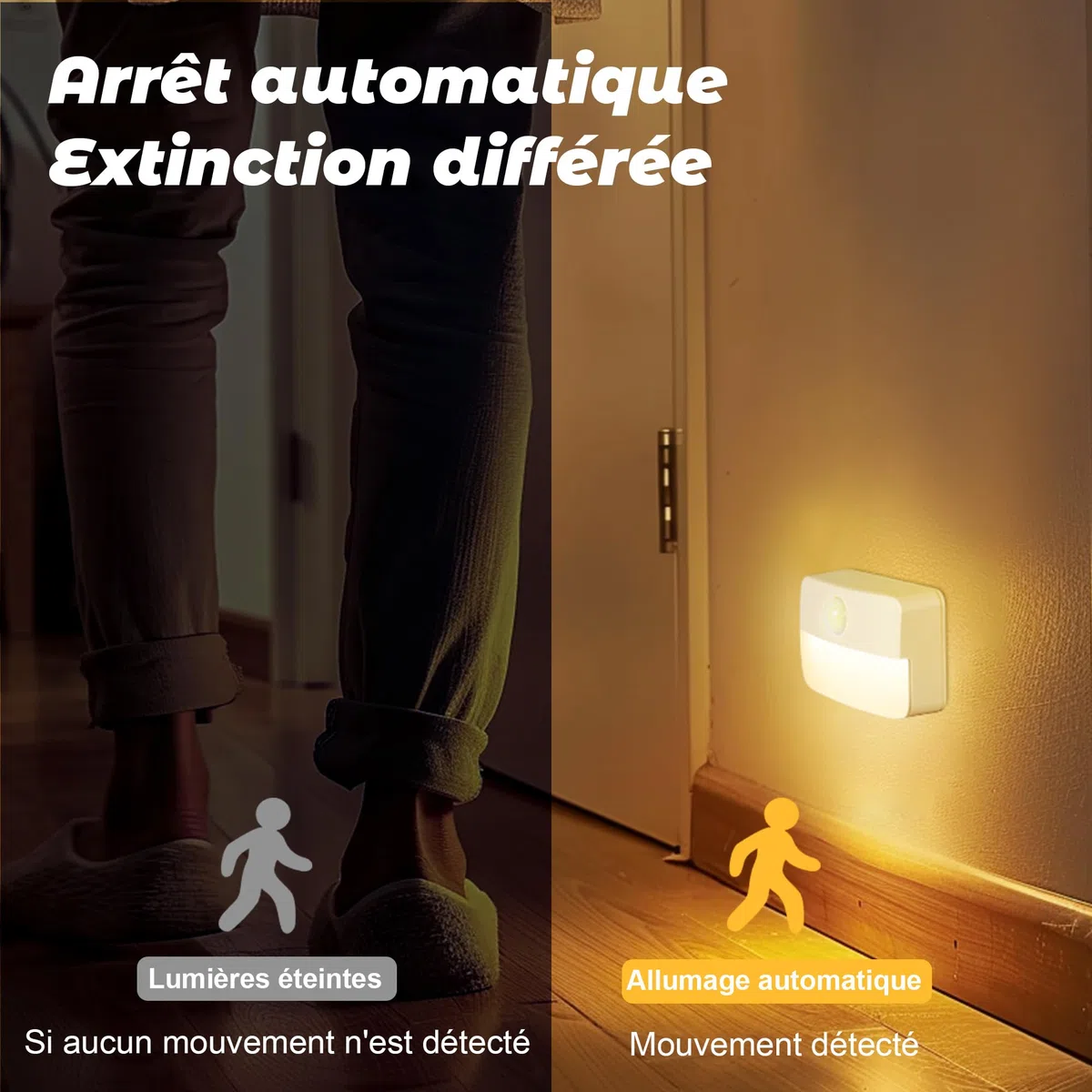 Lot de 8 Lampe LED Escalier Détecteur de Mouvement pour Escalier – Lumiere Veilleuse Detecteur de Mouvement, Adhésif Sans Fil Perçage, Mini Alimentée Par piles Enfant, pour Couloir/Armoire/Chambre