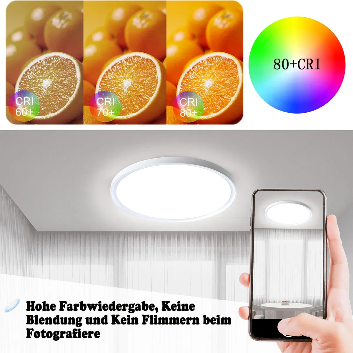 Aufun 72W Plafonnier LED plat et rond, Blanc 6000K-6500K étanche IP44, Lampe moderne pour salle de bains, Lampe de salle de bains pour cuisine, Salle de bains, Chambre à coucher, Couloir, Cave