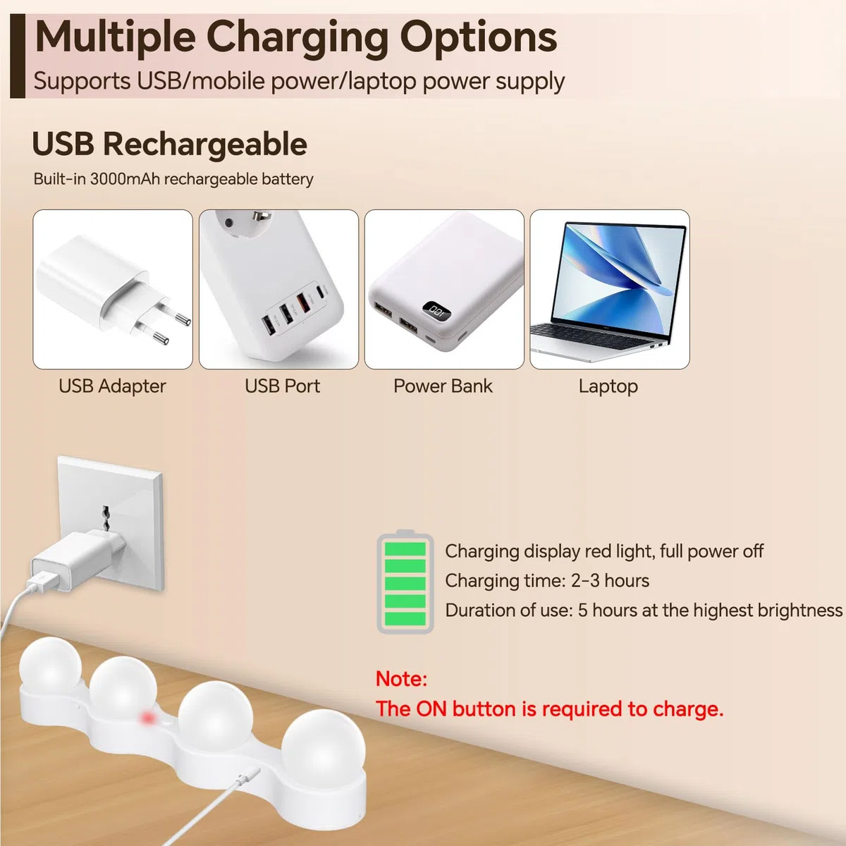 Lumiere Coiffeuse Maquillage sans fil, Dimmable, Rechargeable par USB, 3 Modes de Couleur, LED Lampe de Maquillage Portables, Eclairage Lampe de Miroir, Hollywood Kit Lumière du Miroir