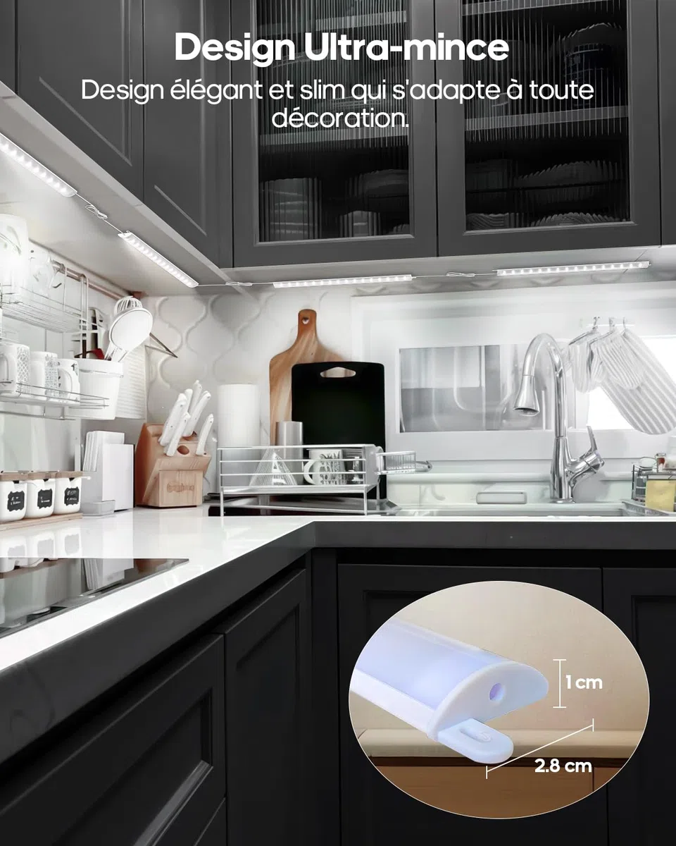 GOODEA Lampe de Cuisine LED Filaire Ultra-Fine, Réglable en Luminosité - Bande Lumière 4 x 30 cm 400 lm avec Interrupteur, 3 Températures de Couleur - Éclairage Led pour Cuisine Sous Meuble