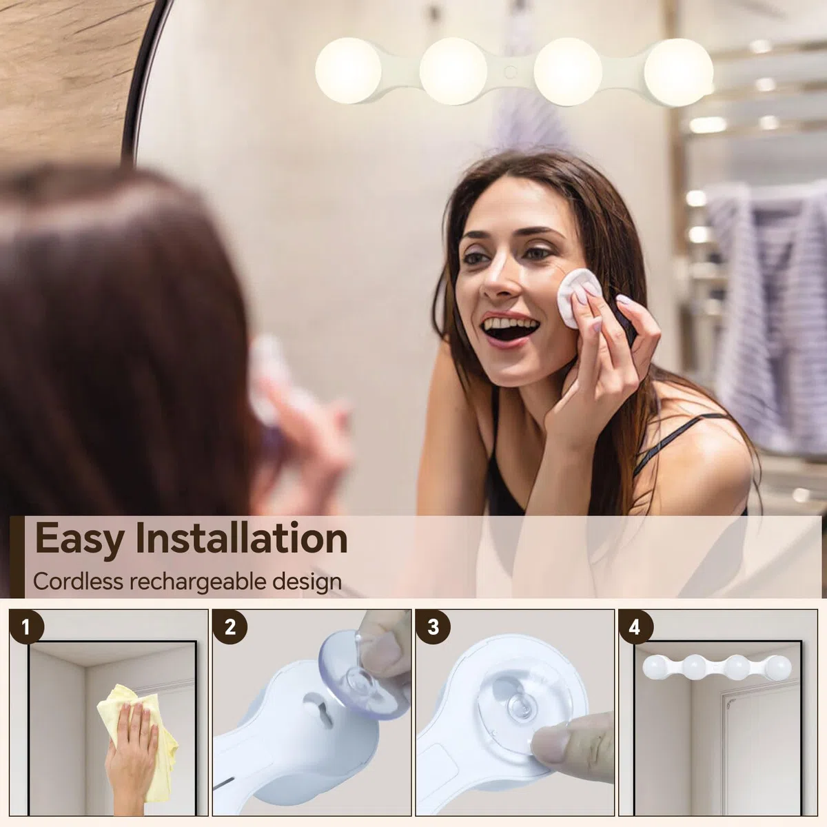 Lumiere Coiffeuse Maquillage sans fil, Dimmable, Rechargeable par USB, 3 Modes de Couleur, LED Lampe de Maquillage Portables, Eclairage Lampe de Miroir, Hollywood Kit Lumière du Miroir
